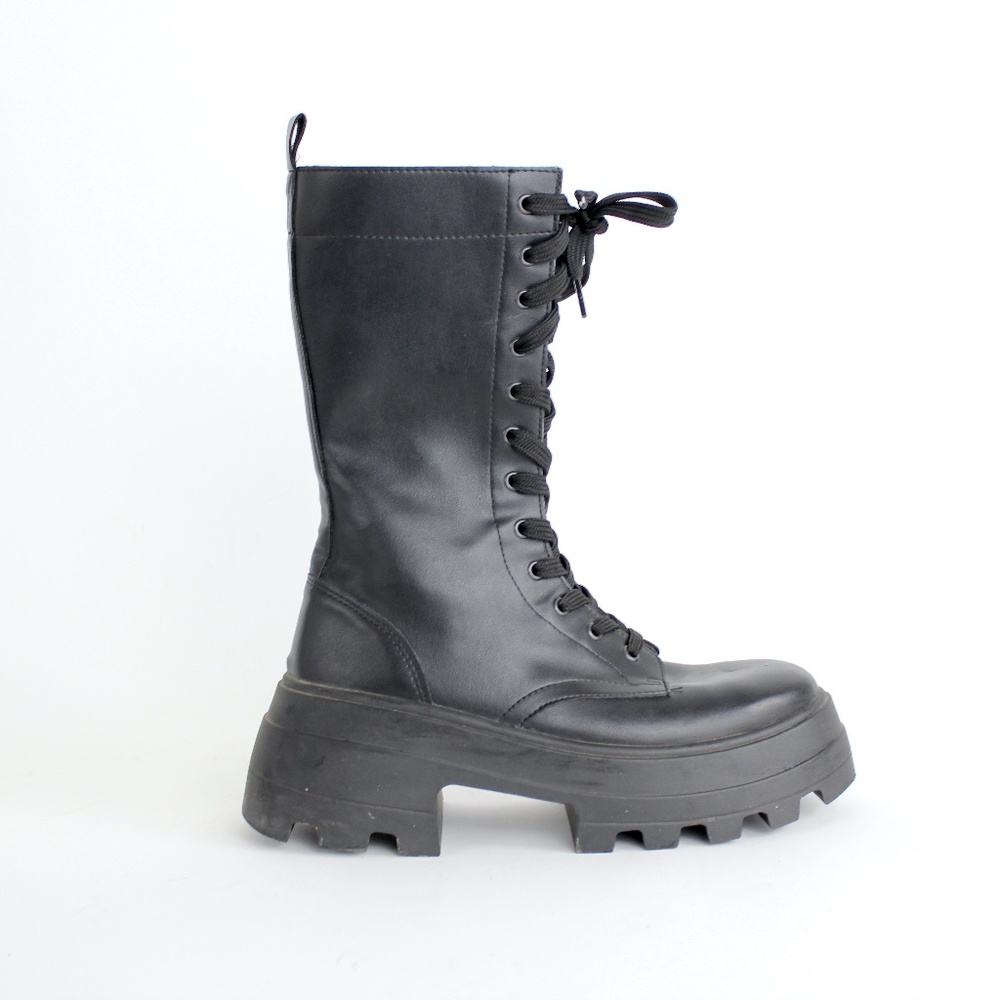 Chunky Platform Boots Goth Industrial Rave Club Kid Vegan Faux Leather Shoes 8